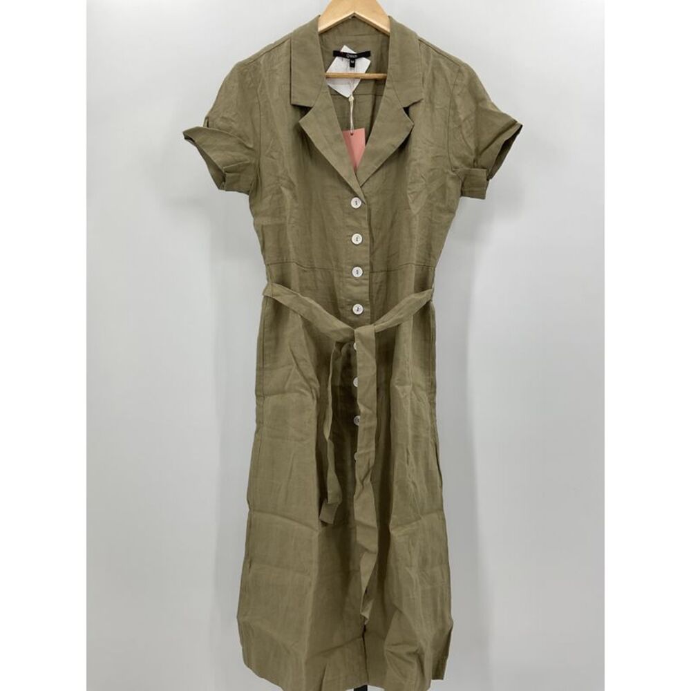 Quince Women's 100% European Linen Button Front Dress Washed Olive M